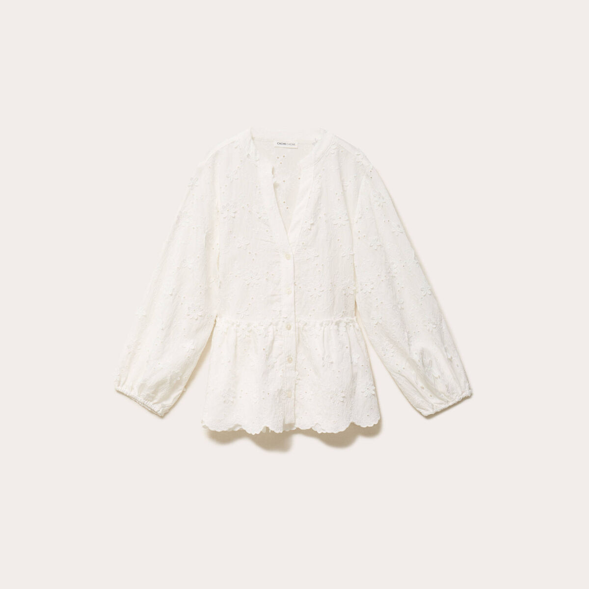 Blouse &agrave; motif en relief ecru femme