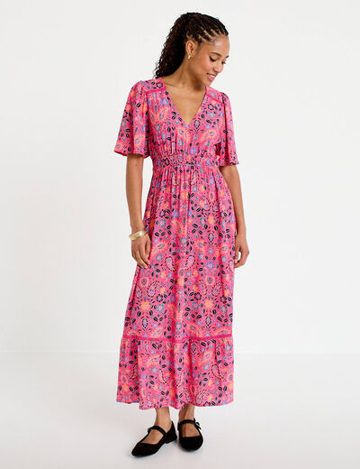 Robe &eacute;vas&eacute;e rose femme