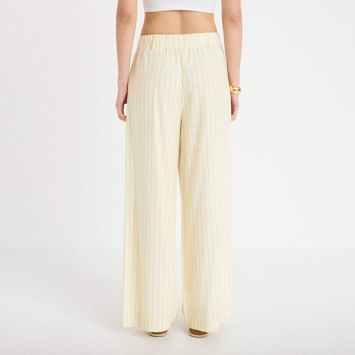 Pantalon large jaune pastel femme
