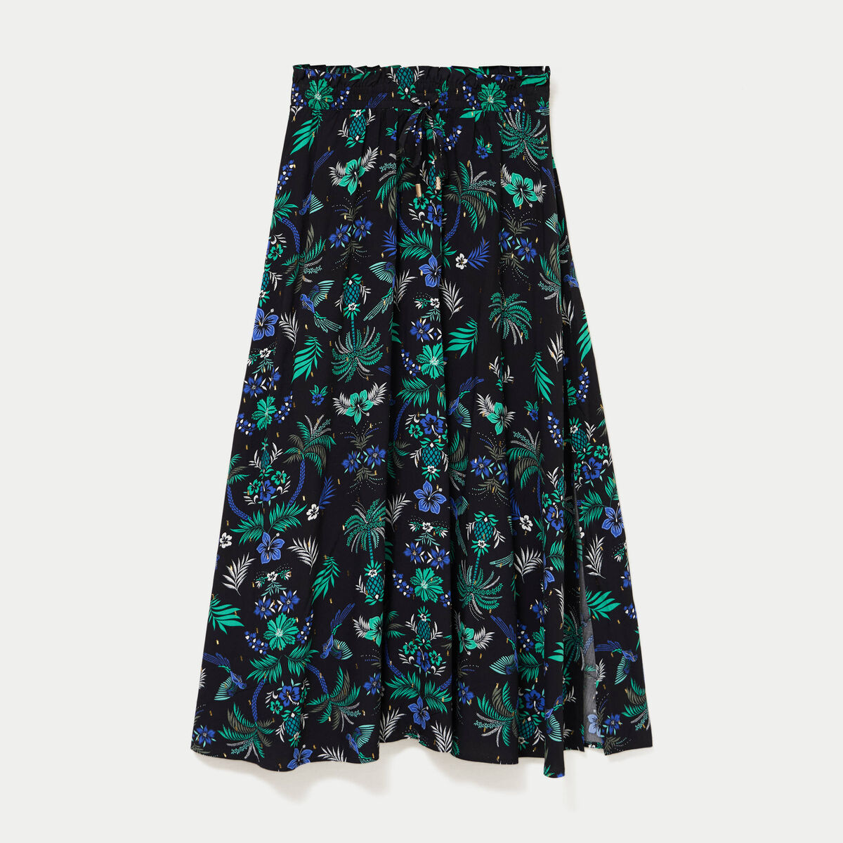 Jupe longue &eacute;vas&eacute;e taille haute noir femme