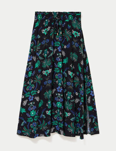 Jupe longue &eacute;vas&eacute;e taille haute noir femme