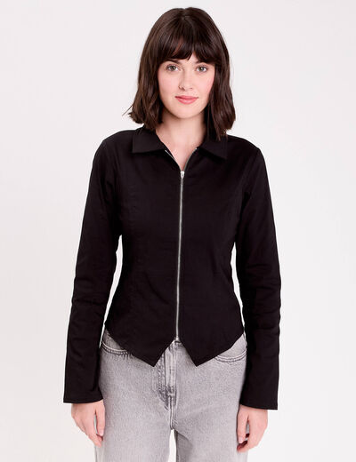 Chemise courte bas resserr&eacute; noir femme