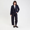 Trench droit court col tailleur bleu marine femme