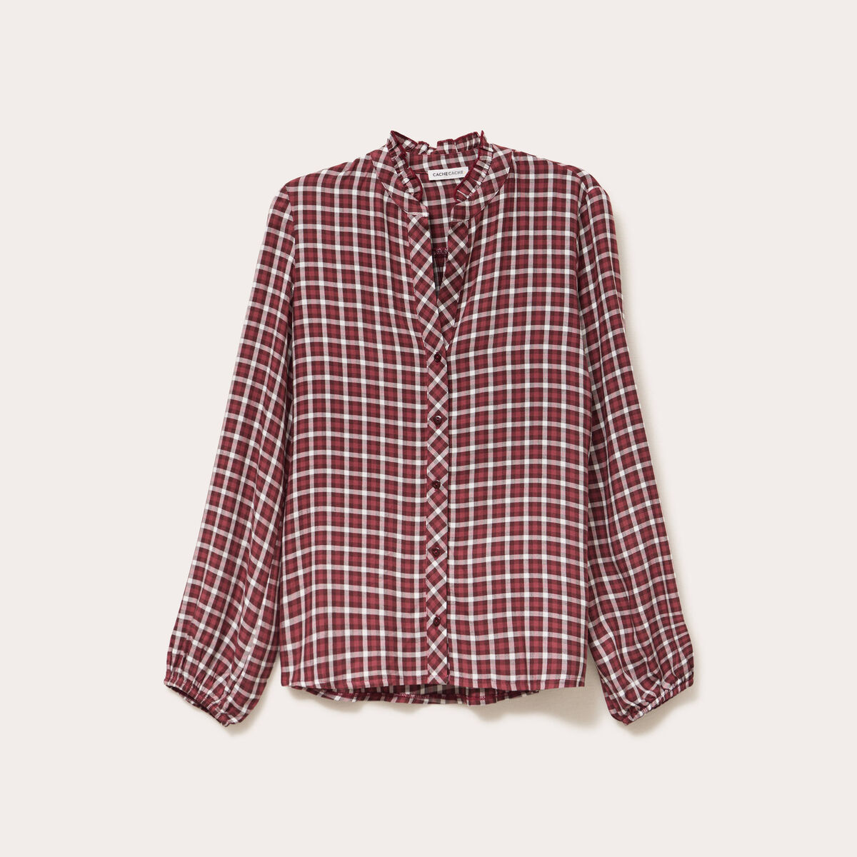Blouse col montant manches longues bordeaux femme