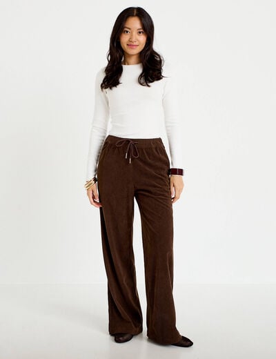 Pantalon bootcut taille standard velours marron fonc&eacute; femme