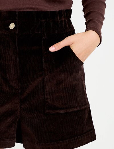 Short large en velours marron fonc&eacute; femme