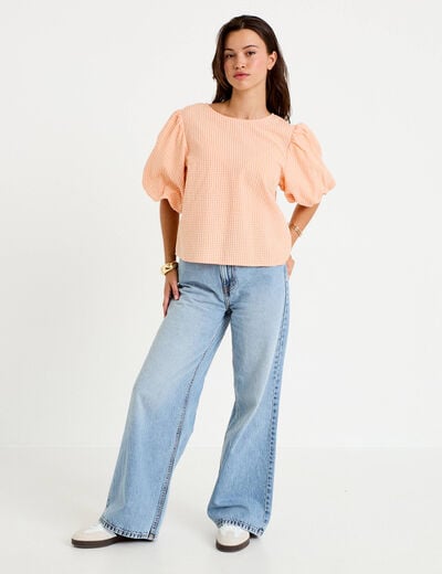Blouse effet boule manches courtes orange femme