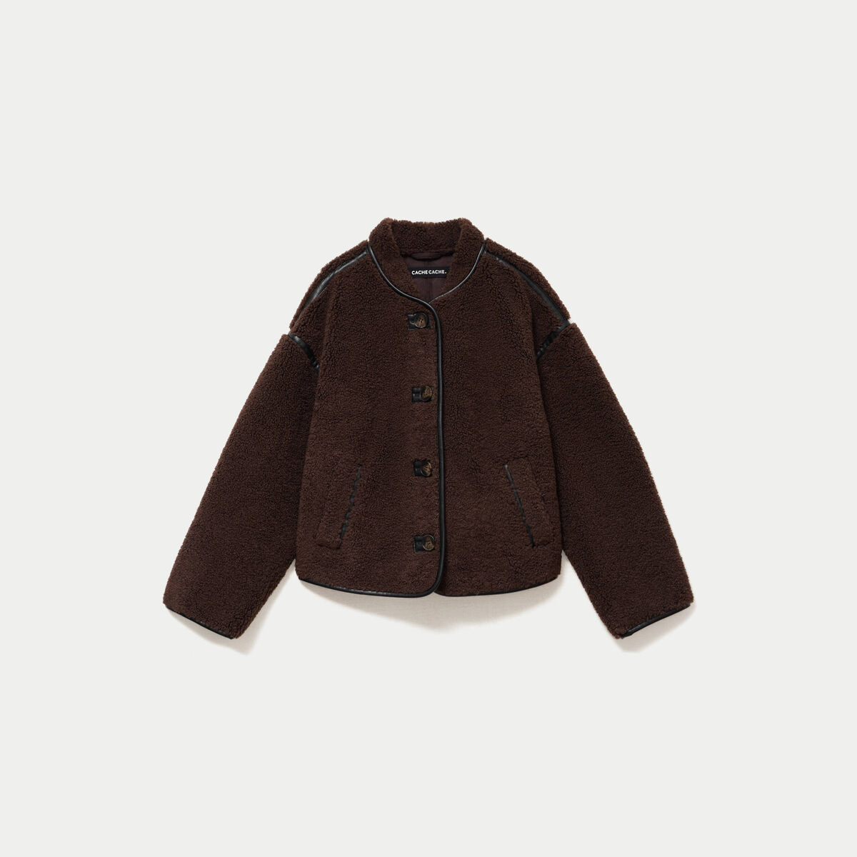 Veste effet polaire manches longues marron fonc&eacute; femme