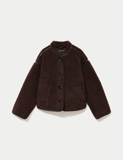 Veste effet polaire manches longues marron fonc&eacute; femme