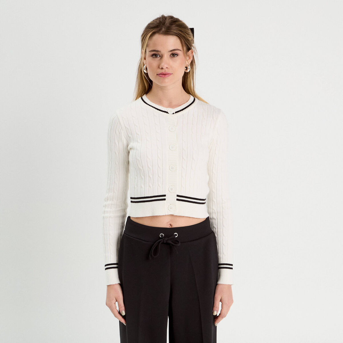 Gilet manches longues ajust&eacute; ecru femme