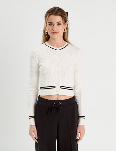 Gilet manches longues ajust&eacute; ecru femme