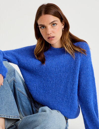 Pull ample col rond manches longues bleu electrique femme