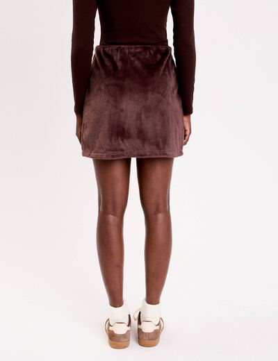Jupe droite fausse fourrure marron fonc&eacute; femme