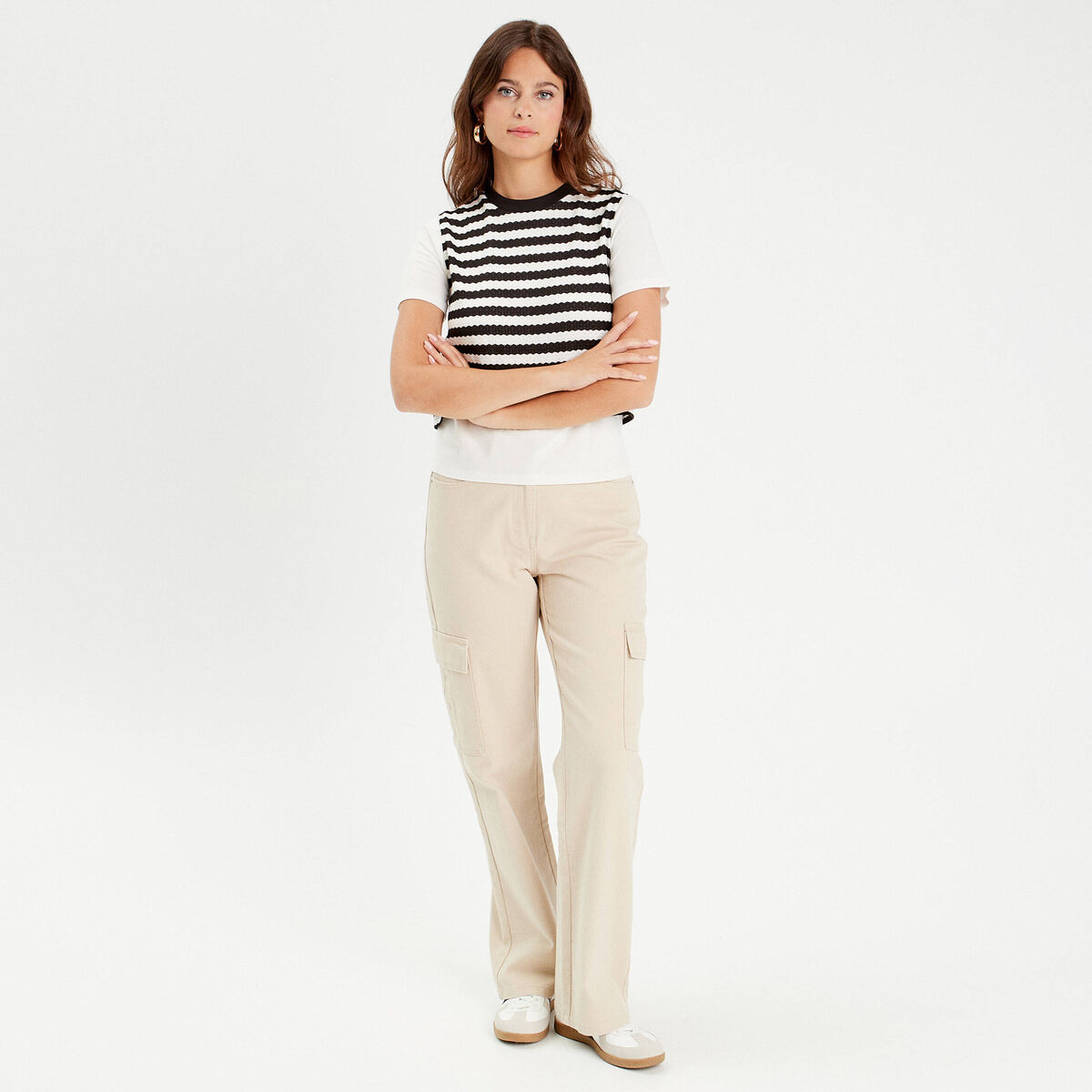 Jean large cargo ecru femme