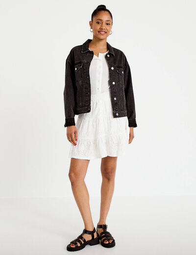 Gilet ajust&eacute; col rond manches longues ecru femme