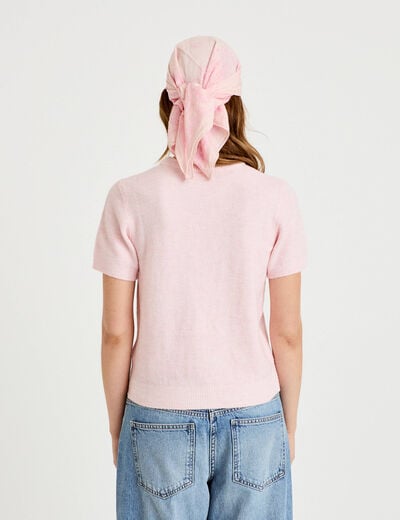 Pull ample manches courtes rose clair femme