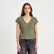 T-shirt ajour&eacute; d&eacute;tails cordons vert kaki femme