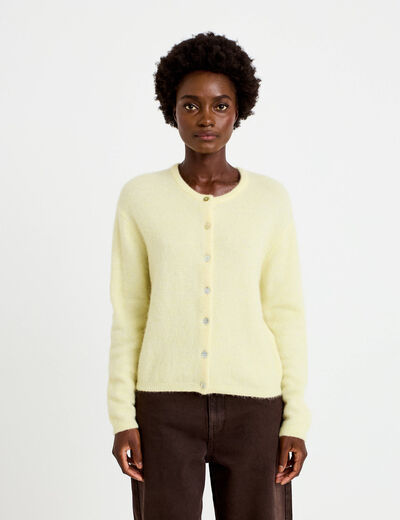 Gilet manches longues jaune clair femme