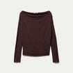 T-shirt col bateau manches longues marron fonc&eacute; femme