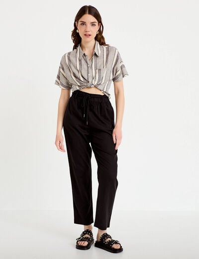 Pantalon droit 7/8&egrave;me taille haute noir femme