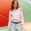 Pull ample manches longues fin rose clair femme