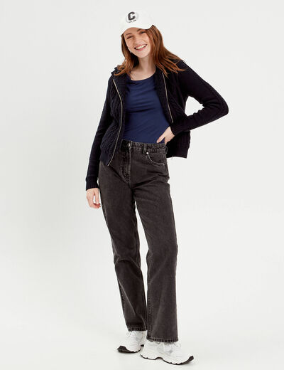 Gilet &agrave; capuche zipp&eacute; bleu marine femme