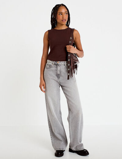D&eacute;bardeur cropped marron fonc&eacute; femme