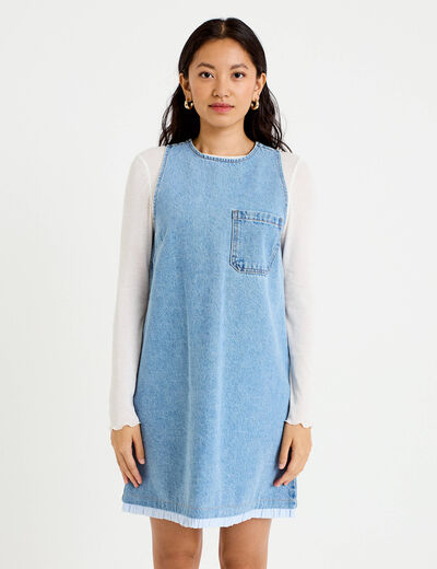 Robe droite courte en jean sans manches denim bleach femme