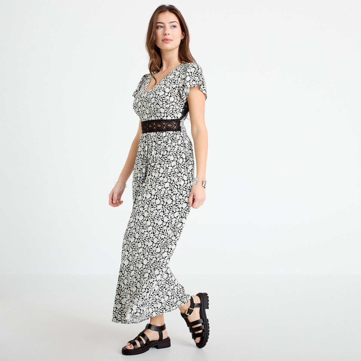 Robe longue &eacute;vas&eacute;e noir femme