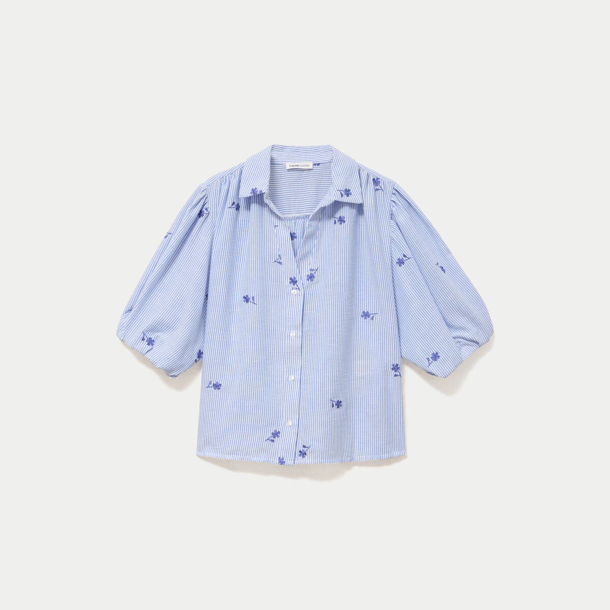 Chemise droite col classique manches 3/4 bleu clair femme