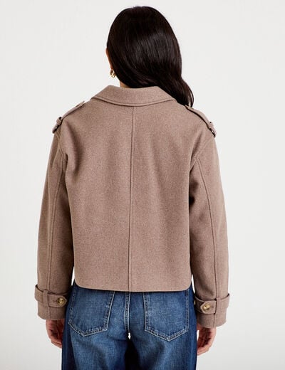Trench court boutonn&eacute; taupe femme