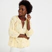 Blouse ample col tunisien manches 3/4 jaune pastel femme