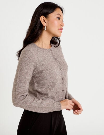 Gilet boutonn&eacute; manches longues taupe femme
