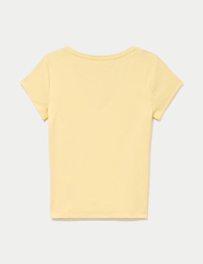 T-shirt ajust&eacute; col v manches courtes jaune clair femme