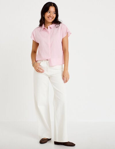 Chemise ample pliss&eacute;e manches courtes rose femme