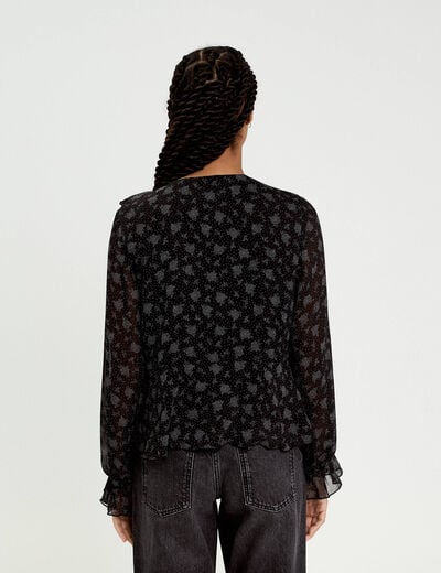 Blouse droite courte manches longues noir femme