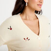 Gilet manches longues fleurs brod&eacute;es sable femme