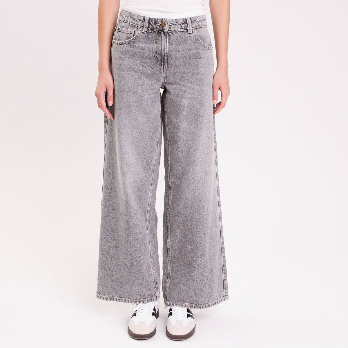 Jean wide leg taille standard denim gris femme