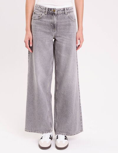 Jean wide leg taille standard denim gris femme