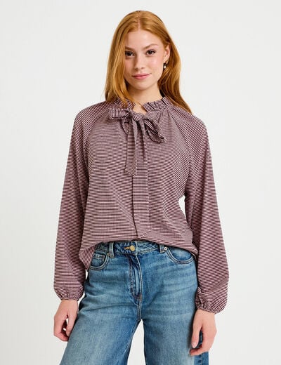 Blouse col montant manches longues rose femme