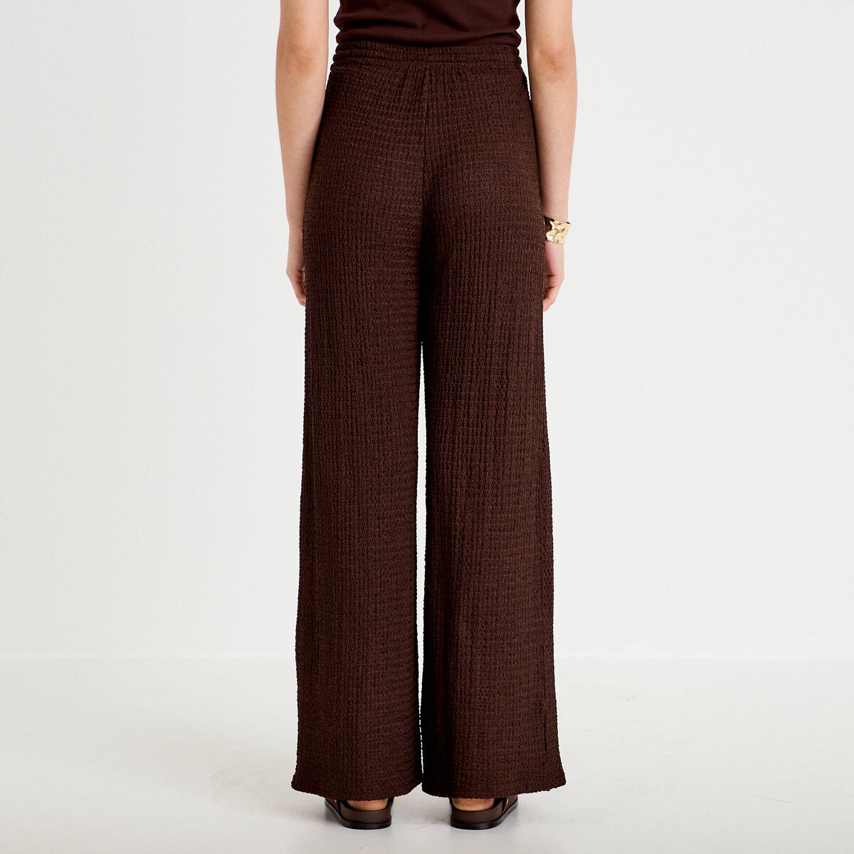Pantalon large taille standard marron fonc&eacute; femme
