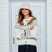 Gilet col rond manches longues ivoire femme