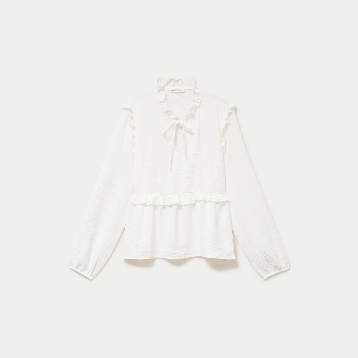 Blouse ample col montant manches longues ecru femme