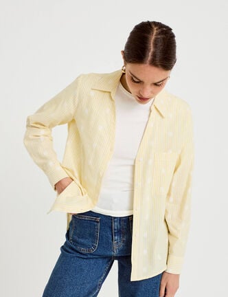 Chemise droite manches longues jaune citron femme