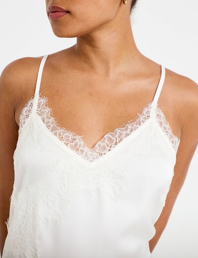 D&eacute;bardeur ajust&eacute; d&eacute;collet&eacute; dentelle ecru femme