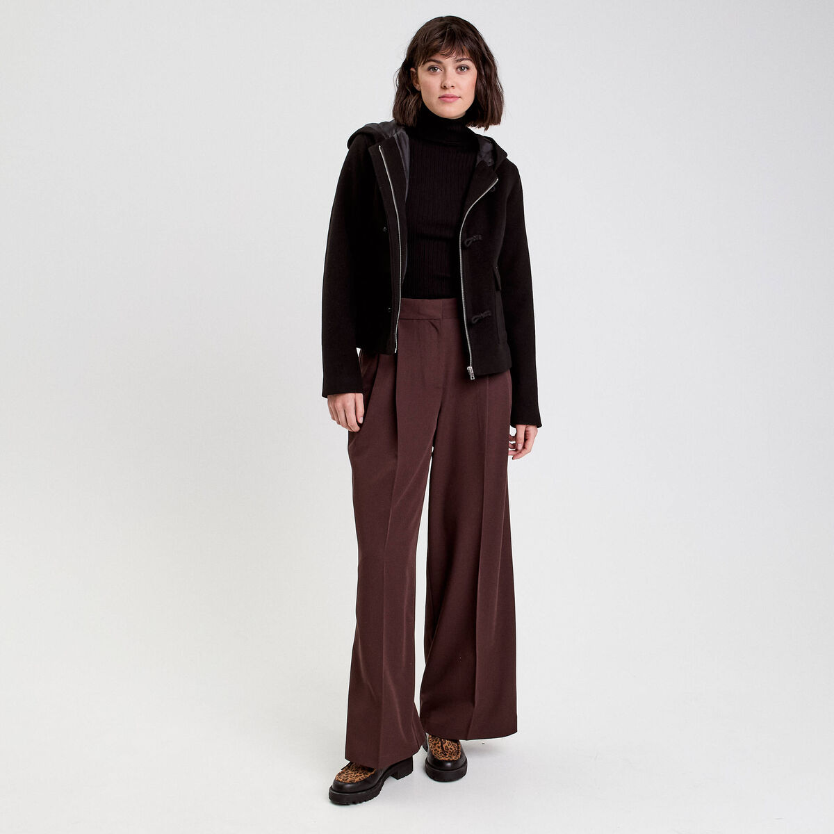 Pull c&ocirc;tel&eacute; col roul&eacute; noir femme