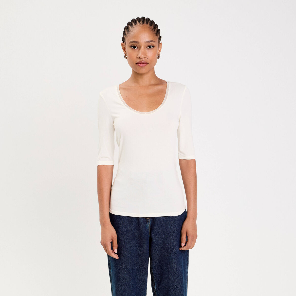 T-shirt thermique manches courtes ecru femme