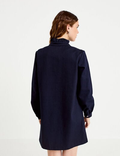 Robe droite col chemise manches longues bleu marine femme