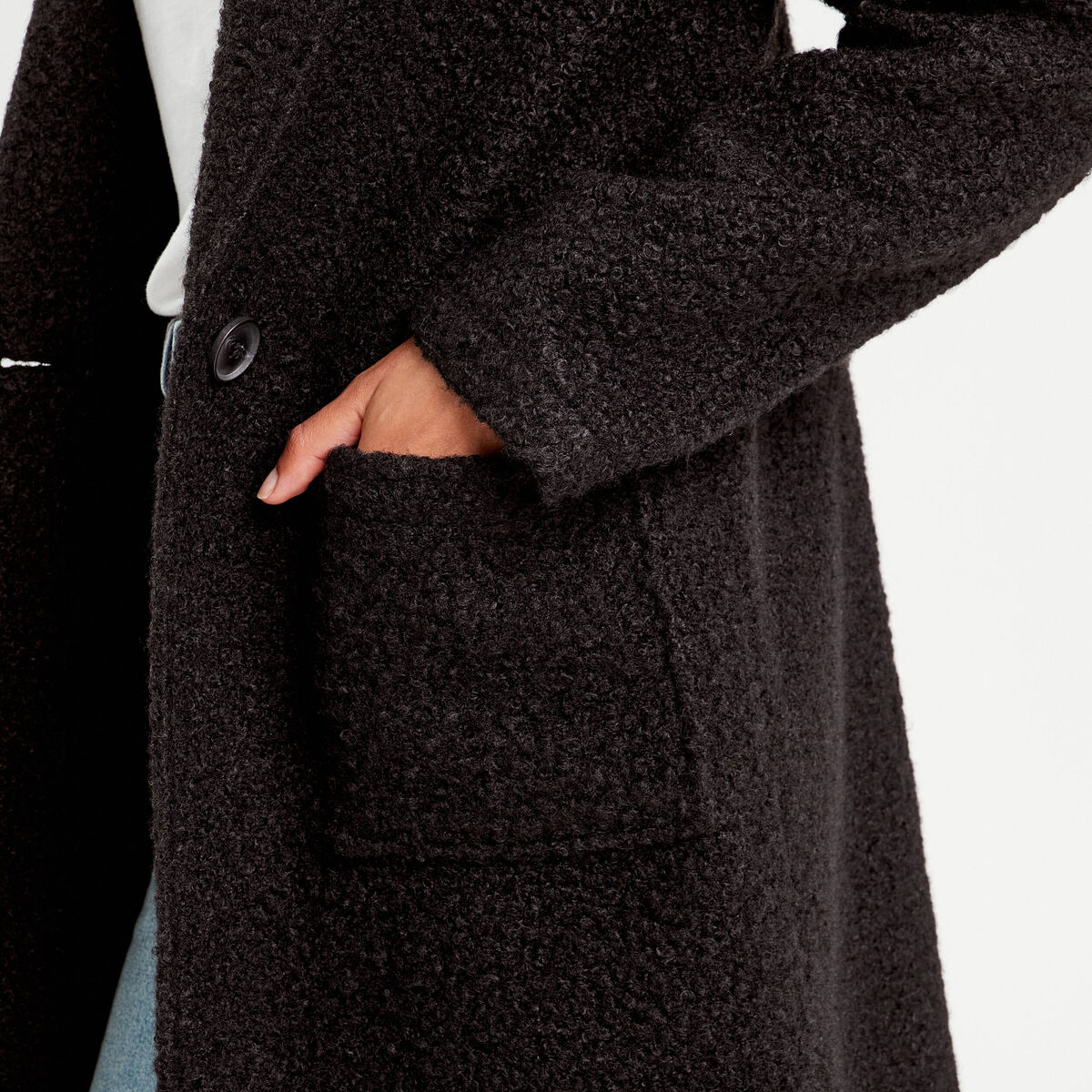 Manteau ample bouclette noir femme