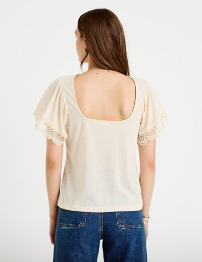 T-shirt col rond manches courtes ecru femme